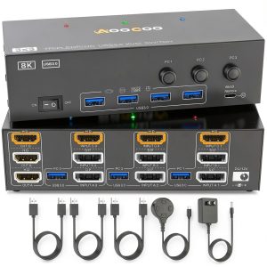 AOOCOO 3 Monitor KVM Switch Black Metal-0