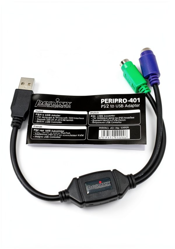 PS2 to USB Adapter Perixx PERIPRO-401 Dual Port Keyboard Mouse Black-6