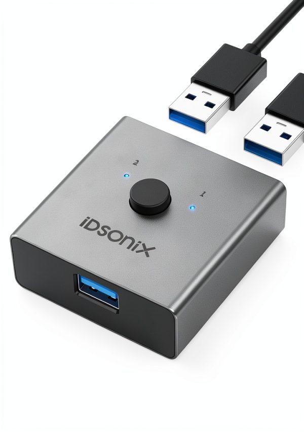 USB 3.0 Switch iDsonix U3S02 Aluminum KVM Switch with 3 Ports-0