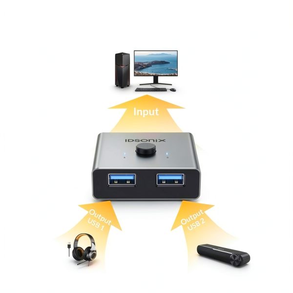 USB 3.0 Switch iDsonix U3S02 Aluminum KVM Switch with 3 Ports-3