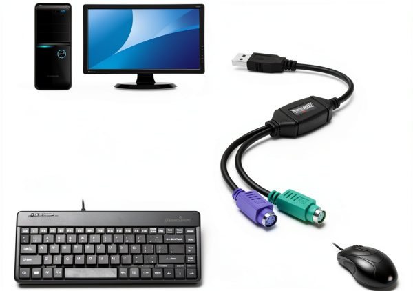 PS2 to USB Adapter Perixx PERIPRO-401 Dual Port Keyboard Mouse Black-1