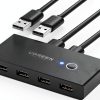 UGREEN USB 4-Port Switch Box 2-In-4-Out 5V Gold Contact Plug-In Black-0
