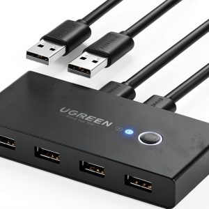 UGREEN USB 4-Port Switch Box 2-In-4-Out 5V Gold Contact Plug-In Black-0