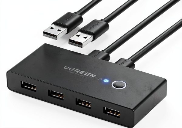 UGREEN USB 4-Port Switch Box 2-In-4-Out 5V Gold Contact Plug-In Black-0