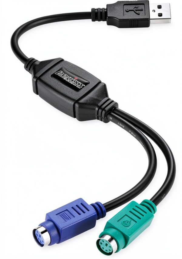 PS2 to USB Adapter Perixx PERIPRO-401 Dual Port Keyboard Mouse Black-0