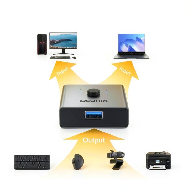 USB 3.0 Switch iDsonix U3S02 Aluminum KVM Switch with 3 Ports-2