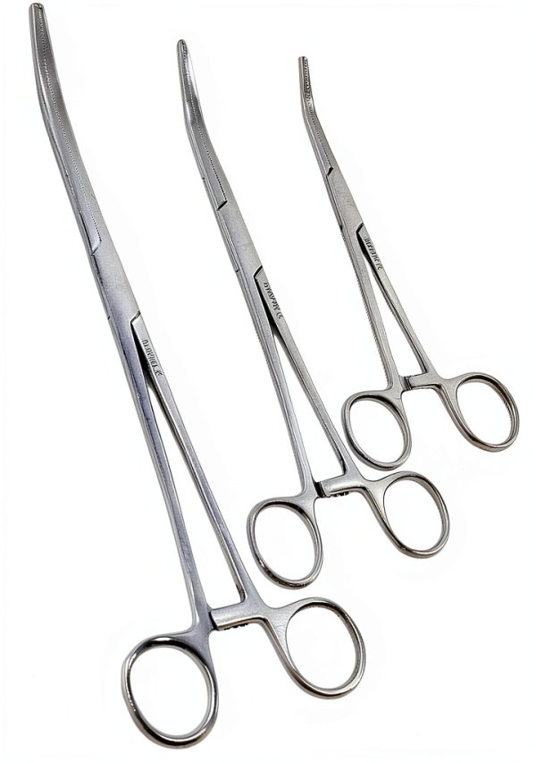Cynamed-Set of 3 Pean HEMOSTAT Forceps Curved 6" 8" 10" Hemostat Forceps Tongs Full Serrated Stainless Steel-3