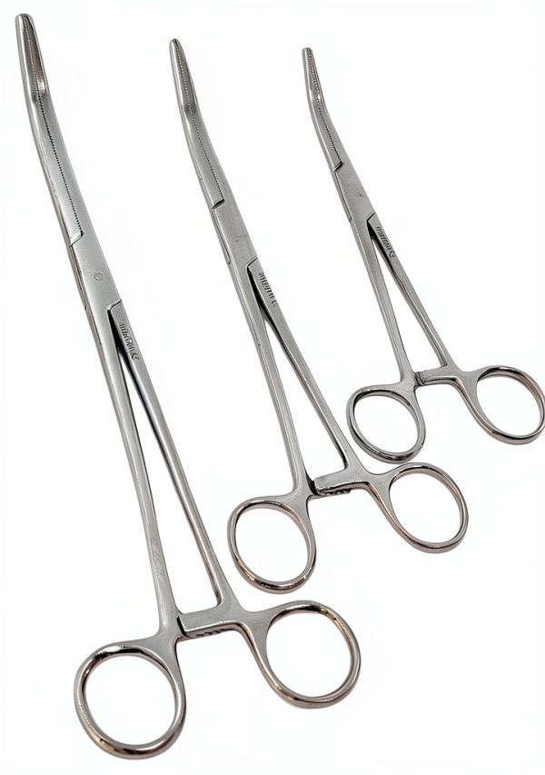Cynamed-Set of 3 Pean HEMOSTAT Forceps Curved 6" 8" 10" Hemostat Forceps Tongs Full Serrated Stainless Steel-1